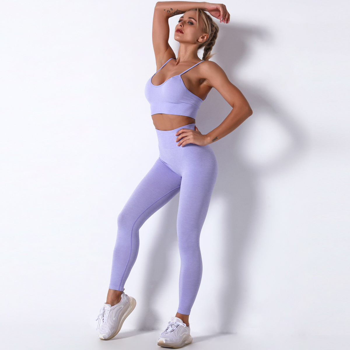 Promakepro Cross-Border New Arrival Seamless Knitted Quick-Drying Yoga Clothes Women's High Waist Hip Lift Tight Sports Yoga Pants Four-Piece Set in Stock