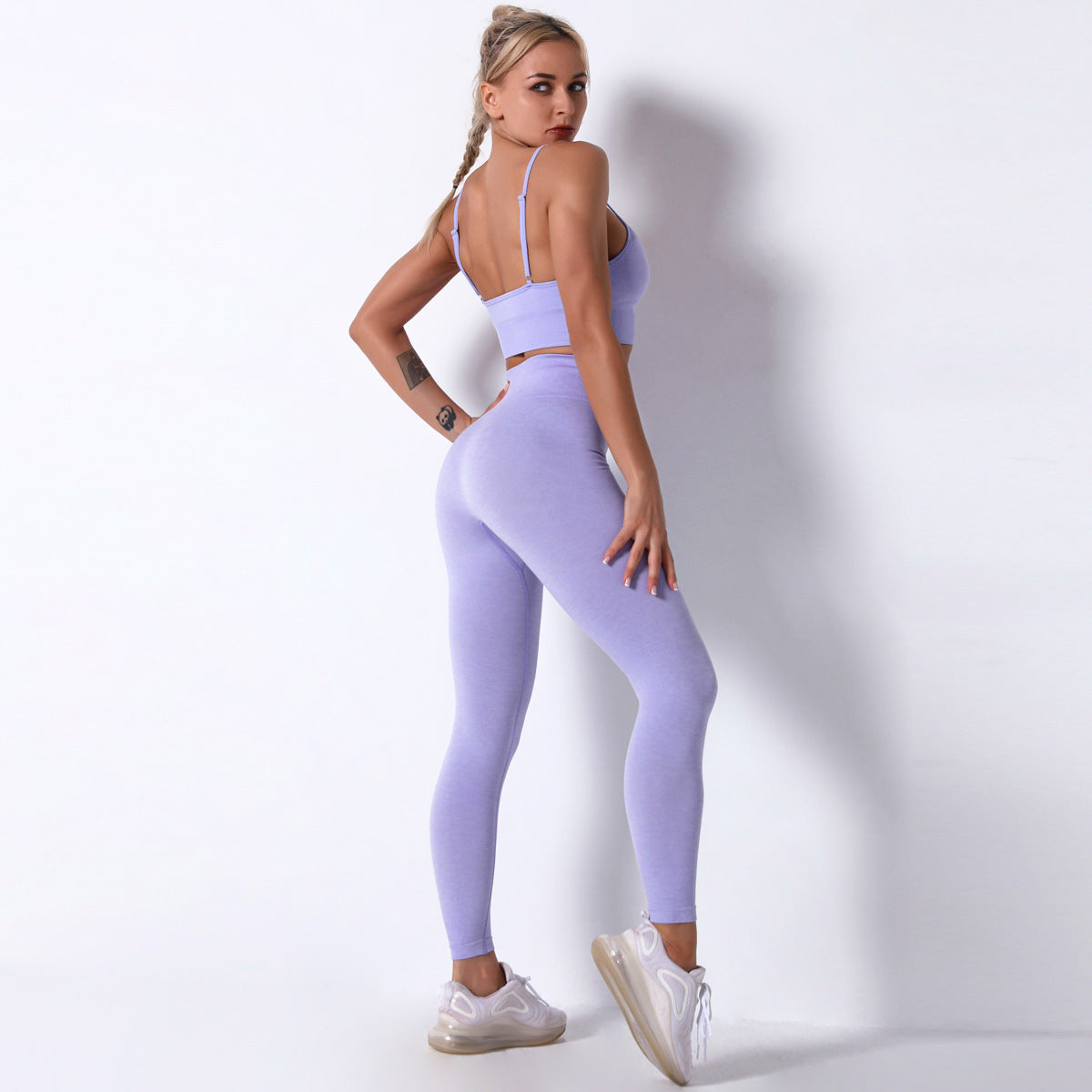 Promakepro Cross-Border New Arrival Seamless Knitted Quick-Drying Yoga Clothes Women's High Waist Hip Lift Tight Sports Yoga Pants Four-Piece Set in Stock