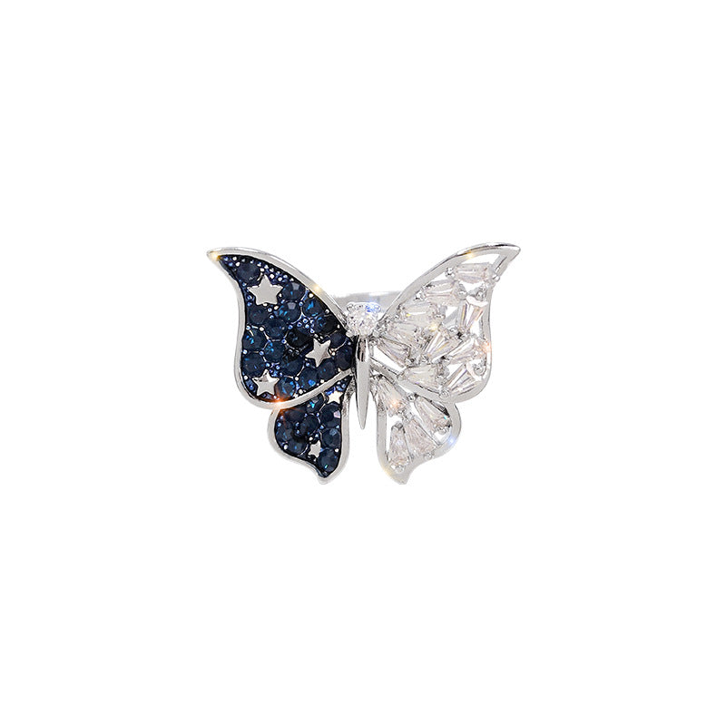 Promake® Dark Blue Diamond Butterfly Ring