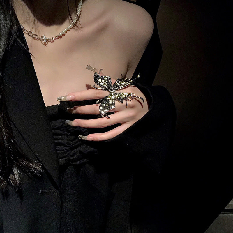 Promake® Liquid Metal Pleated Butterfly Opening Ring