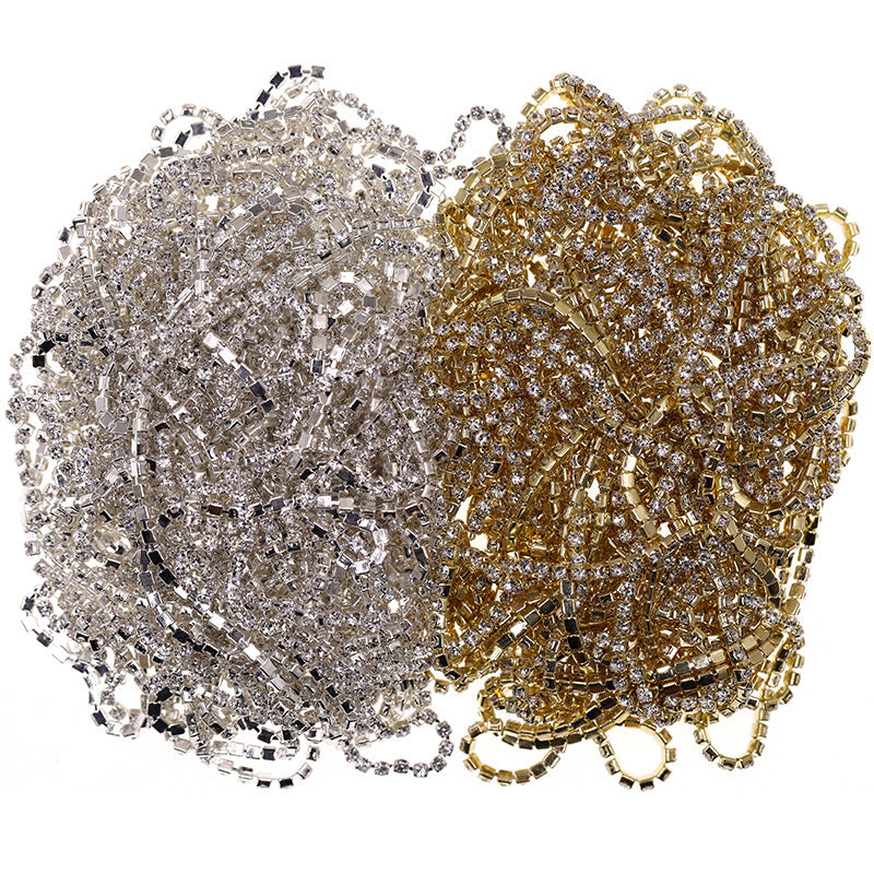 Promake® Pointed Bottom a Crystal Silver Bottom White Diamond White Dense Claw Chain Nail Ornament Single Strass Cup Chain Grab Chain Rhinestone Chain