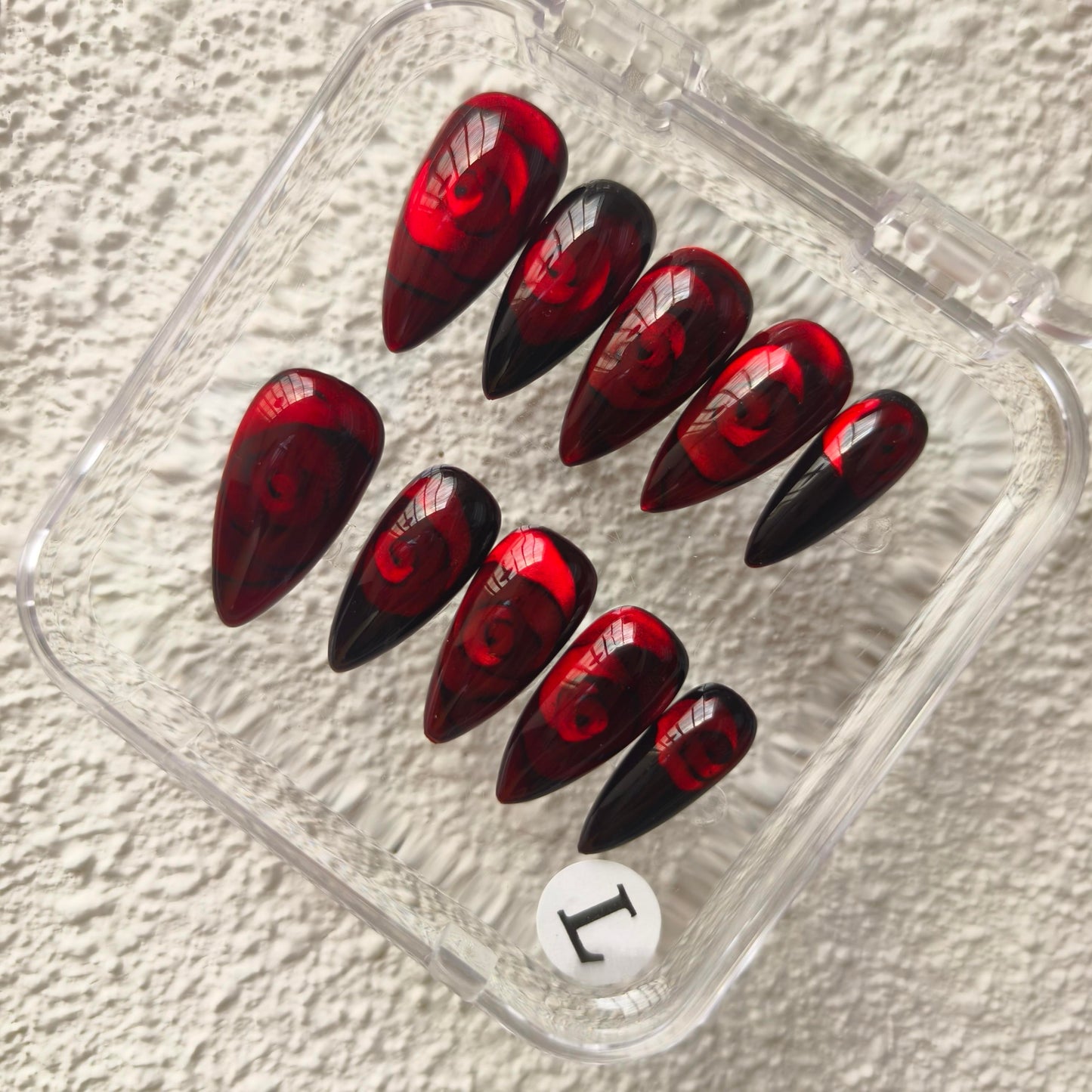 Gothic Rose Cat Eye Handmade Acrylic Nails, Long-Lasting 33mm Press-On Nail Kit with Tools, Sizes S-XL