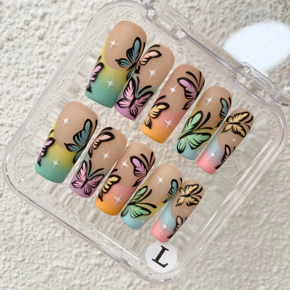 Promake H807-L33SQ Handmade Press On Nails, Summer Beach Ready, Nail Inspo Name Accessory
