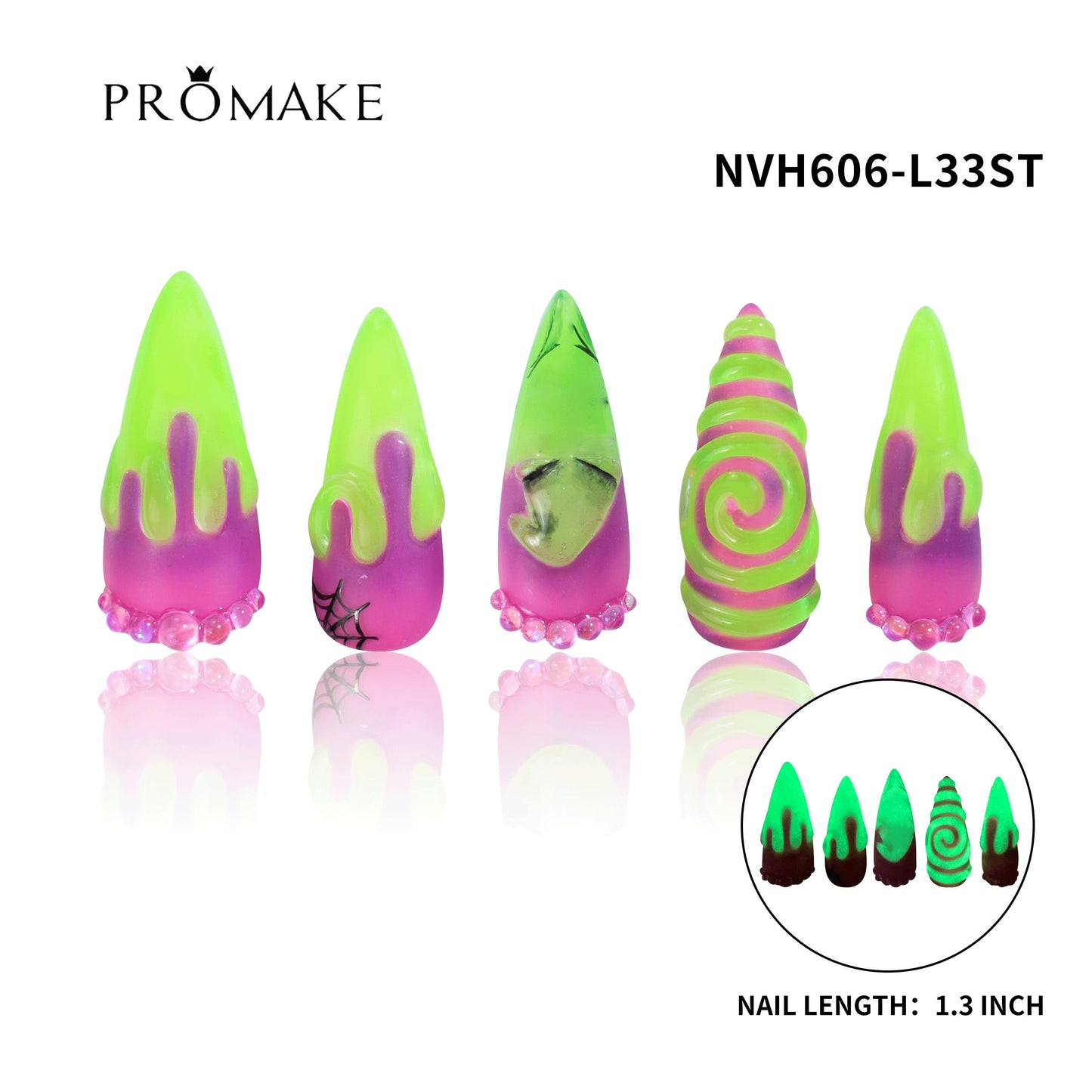 Promake Spooky Halloween Press On Nails, Pumpkin Ghost Bat Gothic False Nails Kit with Nail Glue & Nail Remover Liquid, Halloween Costume Nail Decor for Women & Girls