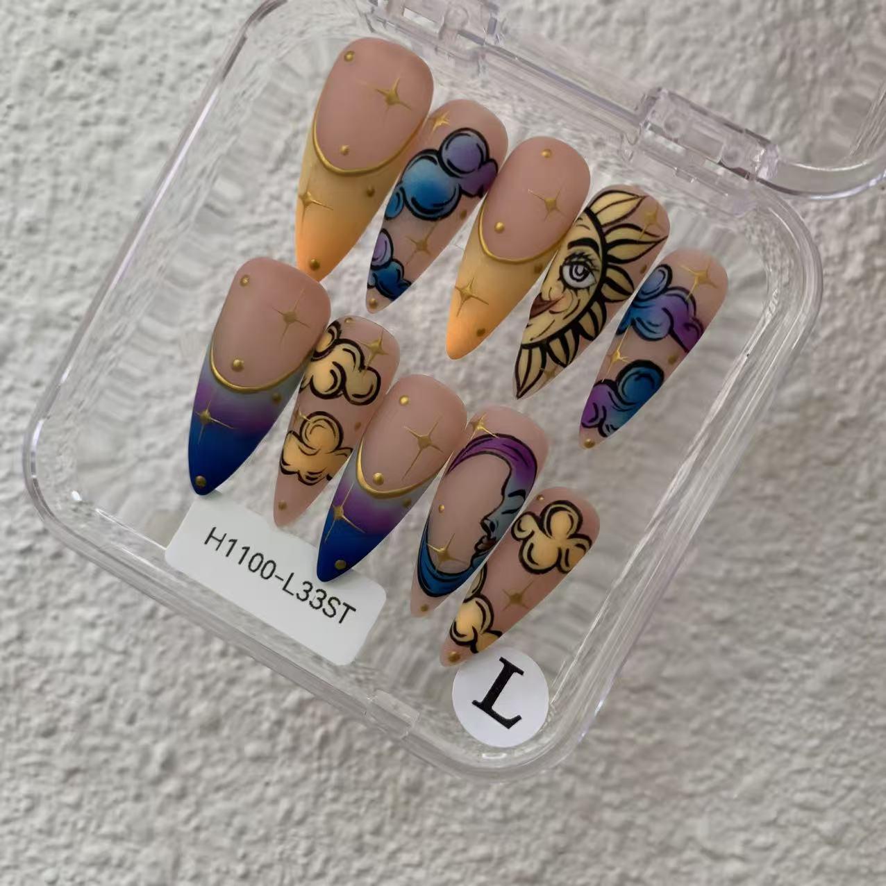 Promake H1100-L33ST Handmade Press On Nails, Elegant Glossy Unisex Accessory, Beach Ready, Nail Art Tools, Different Lengths, No Dry Time, No UV Lamp, Stay Secure Through Sunscreen, Fashion Unisex
