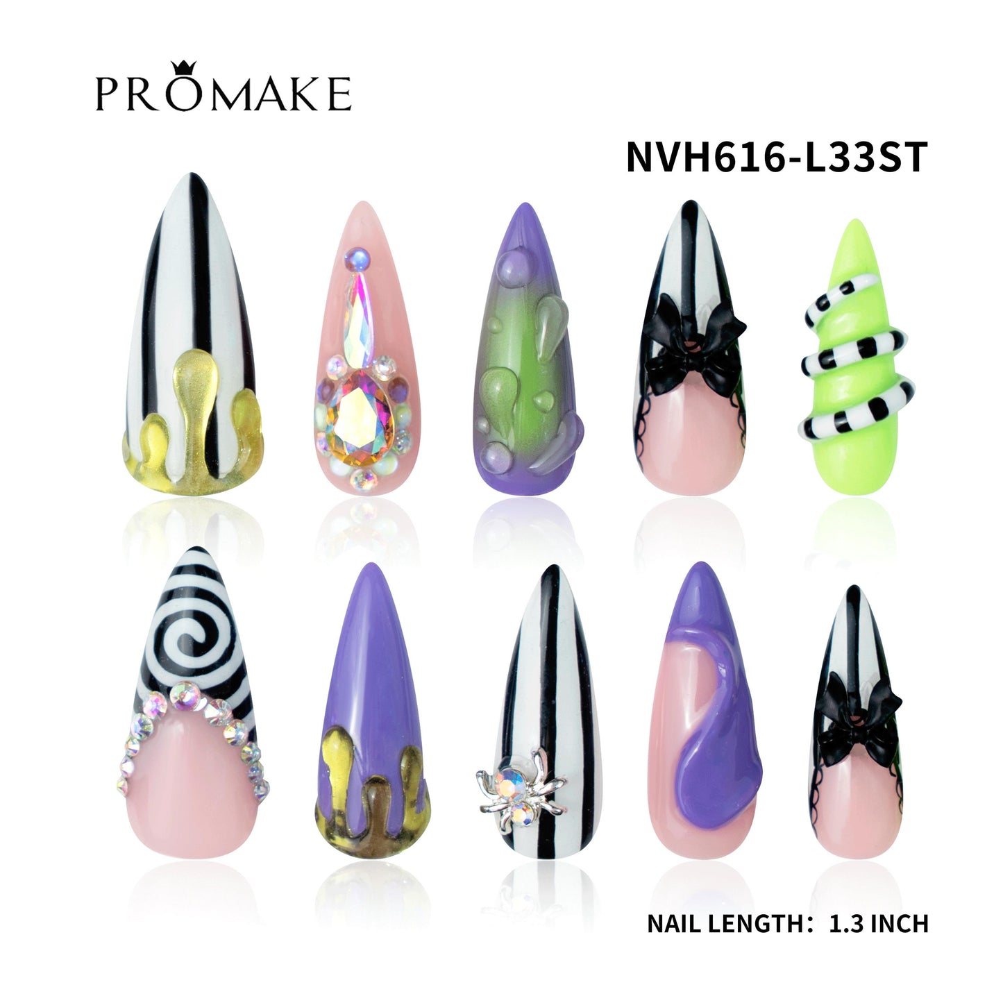 Promake Spooky Halloween Press On Nails, Pumpkin Ghost Bat Gothic False Nails Kit with Nail Glue & Nail Remover Liquid, Halloween Costume Nail Decor for Women & Girls