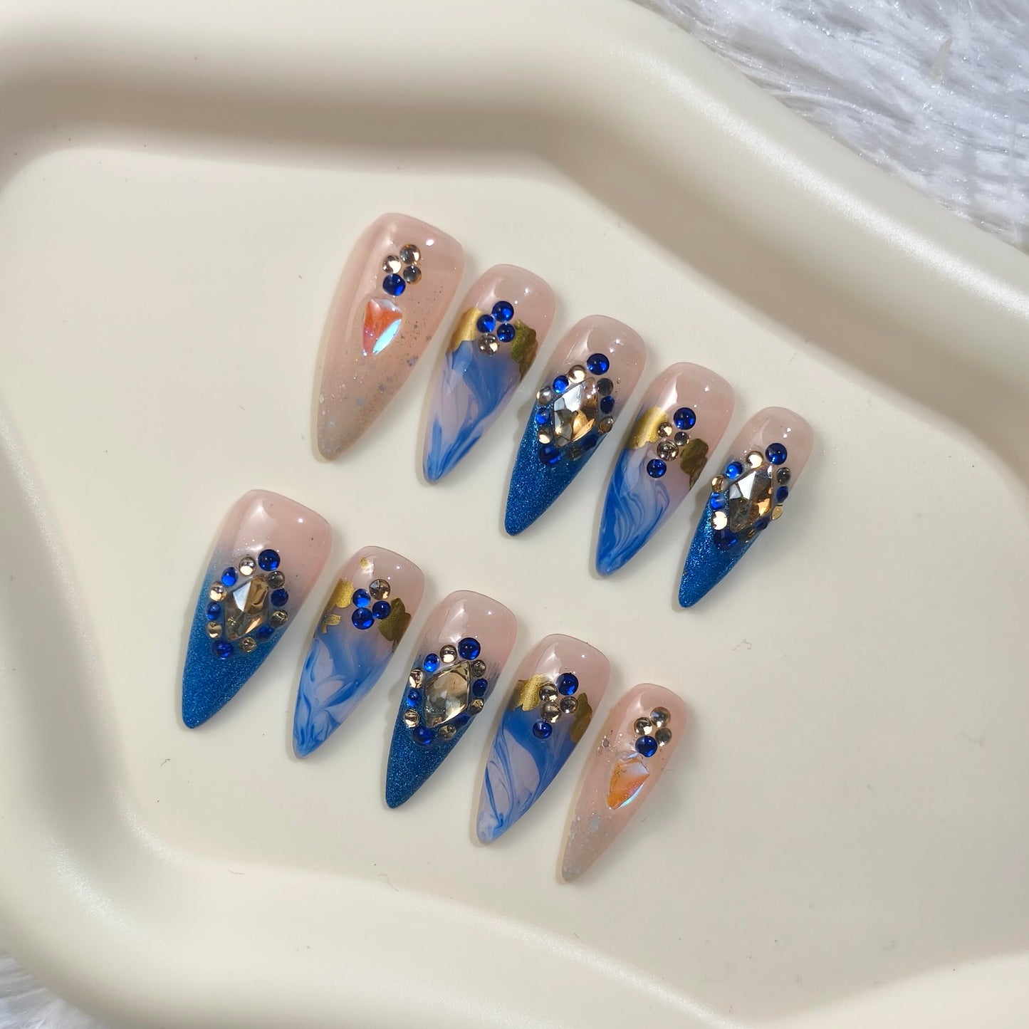 Promake | Love & Abundance Collection | Luxury Handmade Press On Nails with Gold Dollar & Heart Design | Reusable Custom Fit False Nails for Women