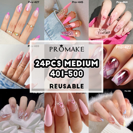 [Buy 6 Get 2]Promakepro Mid-Length 401-500 Press On Nails 24PCS/Sets Unique Design High Quality Reusable