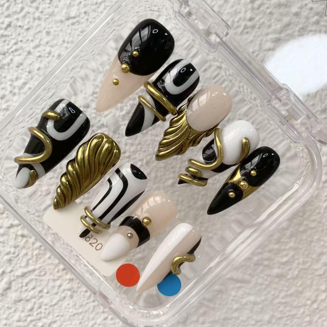Promake | One Trending Luxury Handmade Press On Nails for Women, Reusable 3D Acrylic Fake Nails, Rhinestone & Unique Nail Art Designs, Multiple Shapes and Lengths, Ships from USA