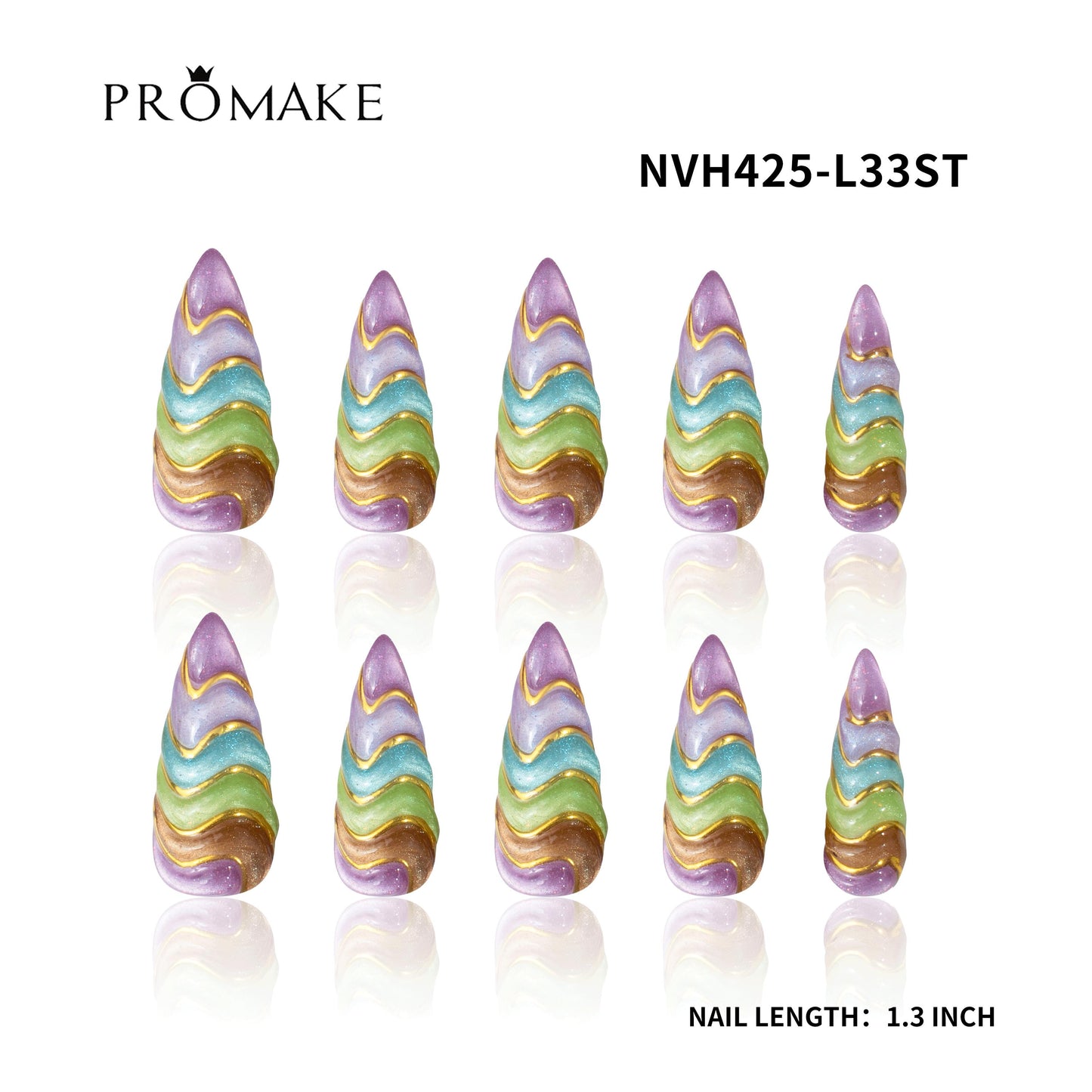 Promake New Trends- New Design- 100% Hand Made Nails- Press On Nails- Luxurious Nails- 10 PCS with Glue, Perfect for DIY Nail Art and Gifts-size -XS-XL