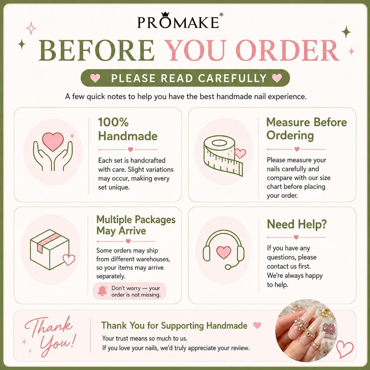 Promake H1160-L33ST Handmade Press On Nails, Elegant Glossy Unisex Accessory, Beach Ready, Nail Art Tools, Different Lengths, No Dry Time, No UV Lamp, Stay Secure Through Sunscreen, Fashion Unisex