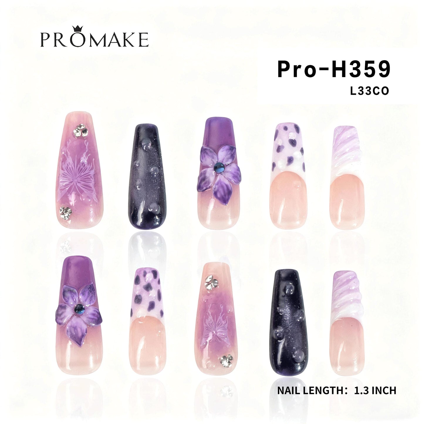 PROMAKE MUST HAVE LD- NEW Girl MUST HAVE- Luxury Handmade Press on Nails-Nail Art Nail Care-With Nails Tools- 33MM Length Super Long Length - XS-XL Size