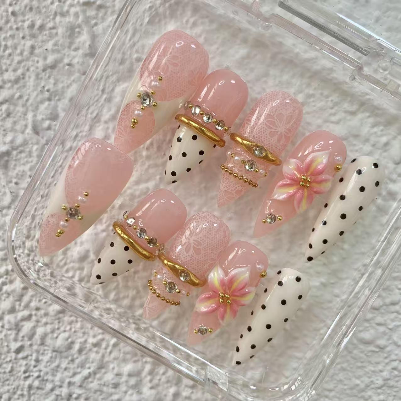 Promake | Best-Selling Luxury Handmade Press On Nails for Women, Reusable Acrylic Fake Nails with 3D Nail Art, Rhinestones and Unique Designer Styles, Multiple Shapes and Lengths, Upgraded Nail Application Kit