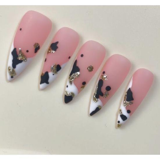 Promake KV02-L33ST-NV Handmade Press On Nails, Elegant Glossy Unisex Accessory, Beach Ready, Nail Art Tools, Different Lengths, No Dry Time, No UV Lamp, Stay Secure Through Sunscreen, Fashion Unisex