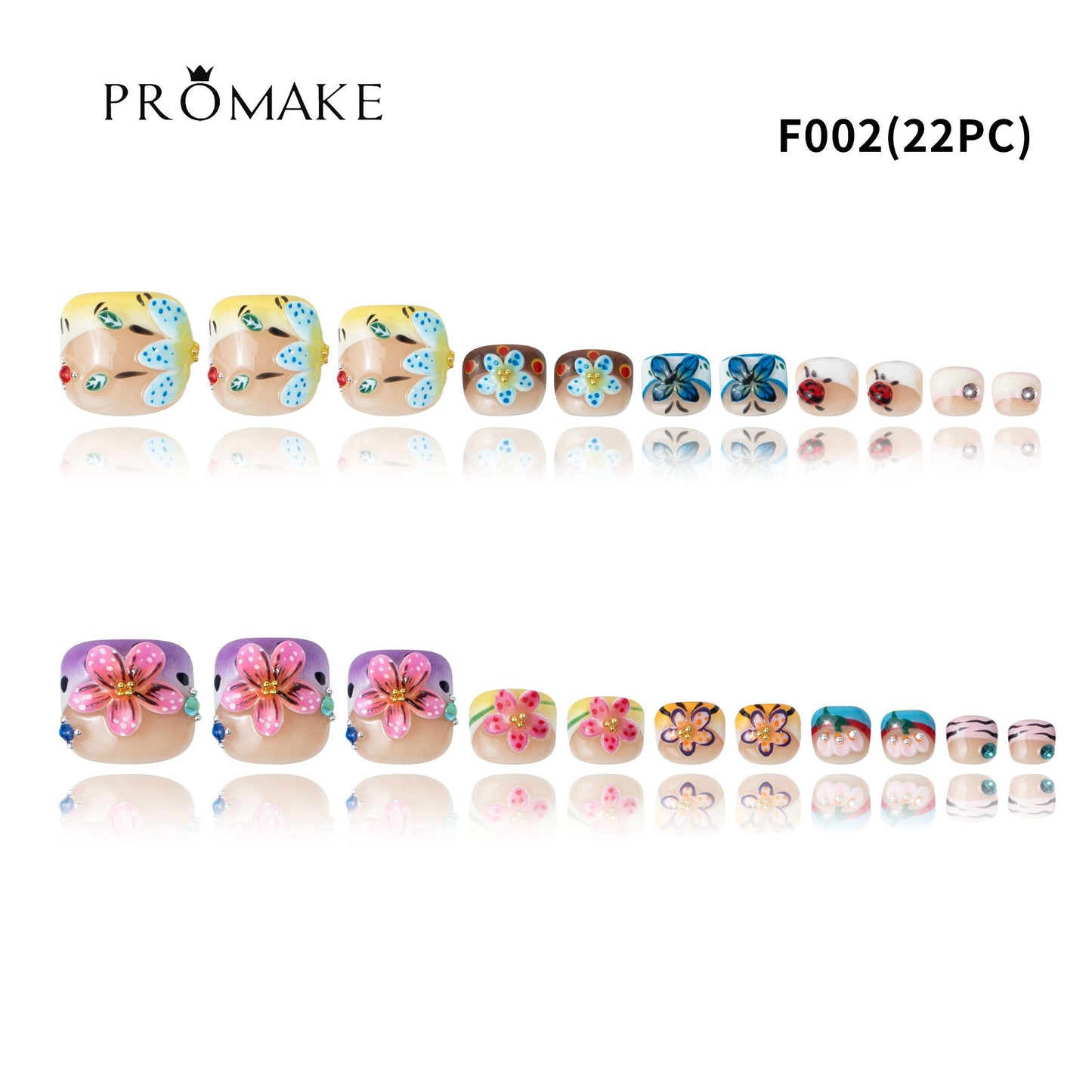 |Promake Toe Nails|- Totally 22 PCS Toe Nails- Luxurious Feet Nails- 100% Hand Made- Press On Toe Nails- Foot Nails