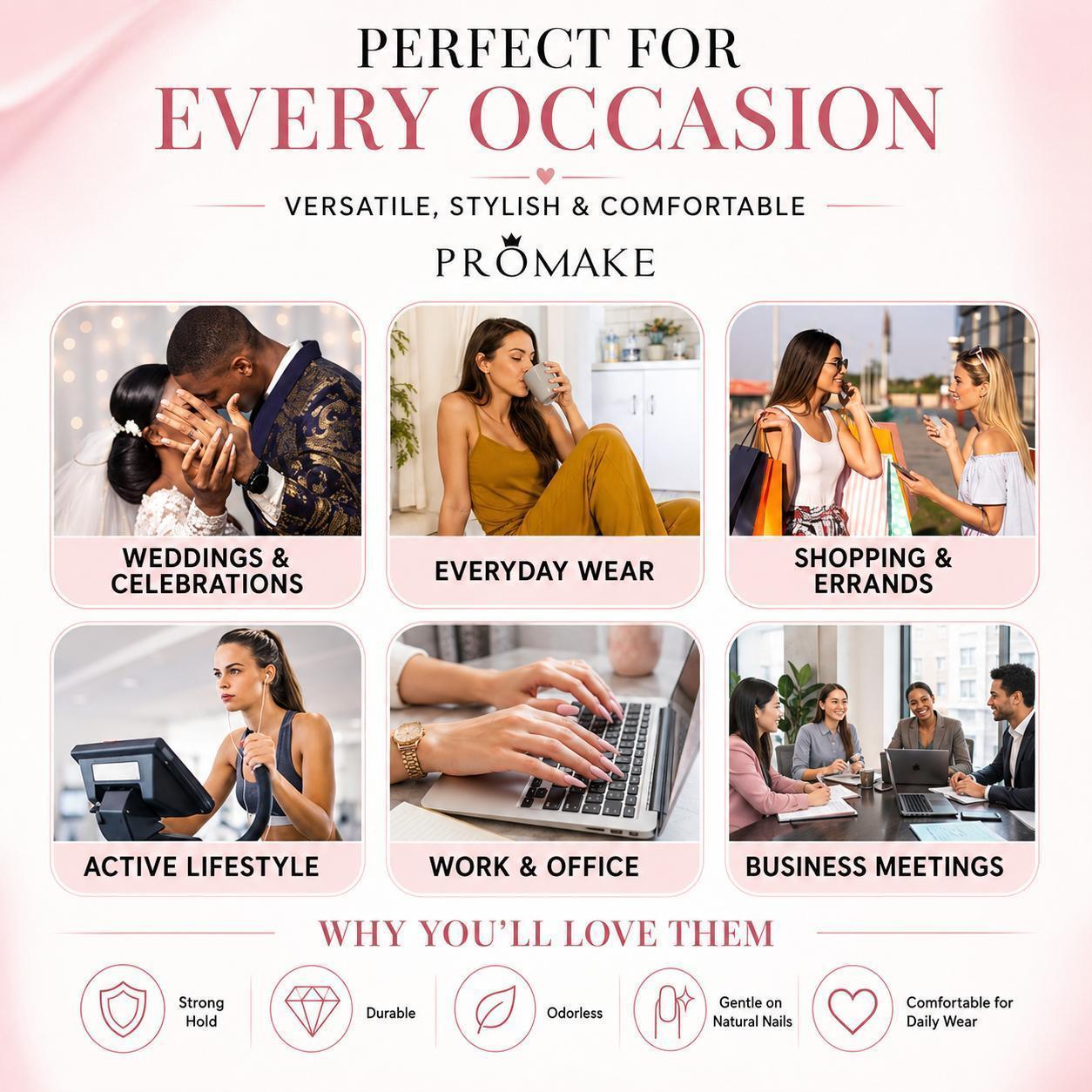 Promake H939-L33ST Handmade Press On Nails, Elegant Glossy Unisex Accessory, Beach Ready, Nail Art Tools, Different Lengths, No Dry Time, No UV Lamp, Stay Secure Through Sunscreen, Fashion Unisex