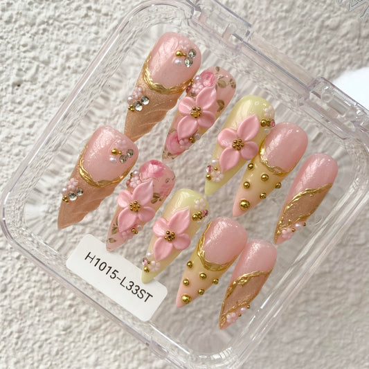 Promake H1015-L33ST Handmade Press On Nails, Summer Beach Ready, Nail Inspo Name Accessory