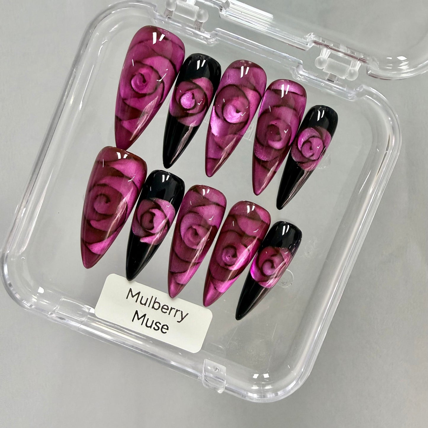 Promake Rose Cat Eye Luxury Handmade 33MM Acrylic Press On Nails Multi Pack - Customized with Art Designs & Care Tools, Long-Lasting S-XL Size Premium Ready-to-Gift Set (Custom Order Confirmation Required), Customized Nails