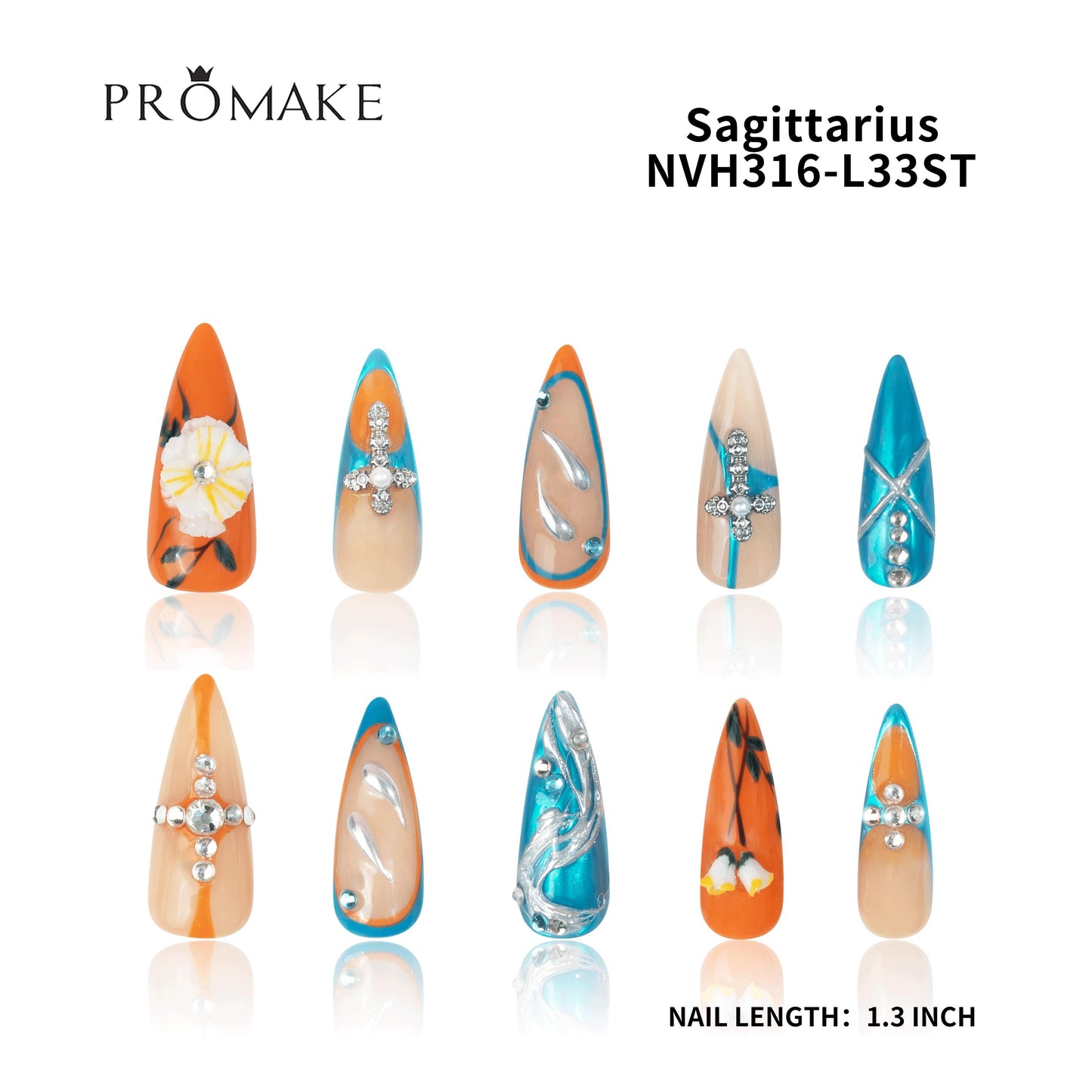 Promake Nails | New XS Size | 100% Handmade Luxury Nails-  Luxury Handmade Press on Nails-Nail Art Nail Care-With Nails Tools-Different Length