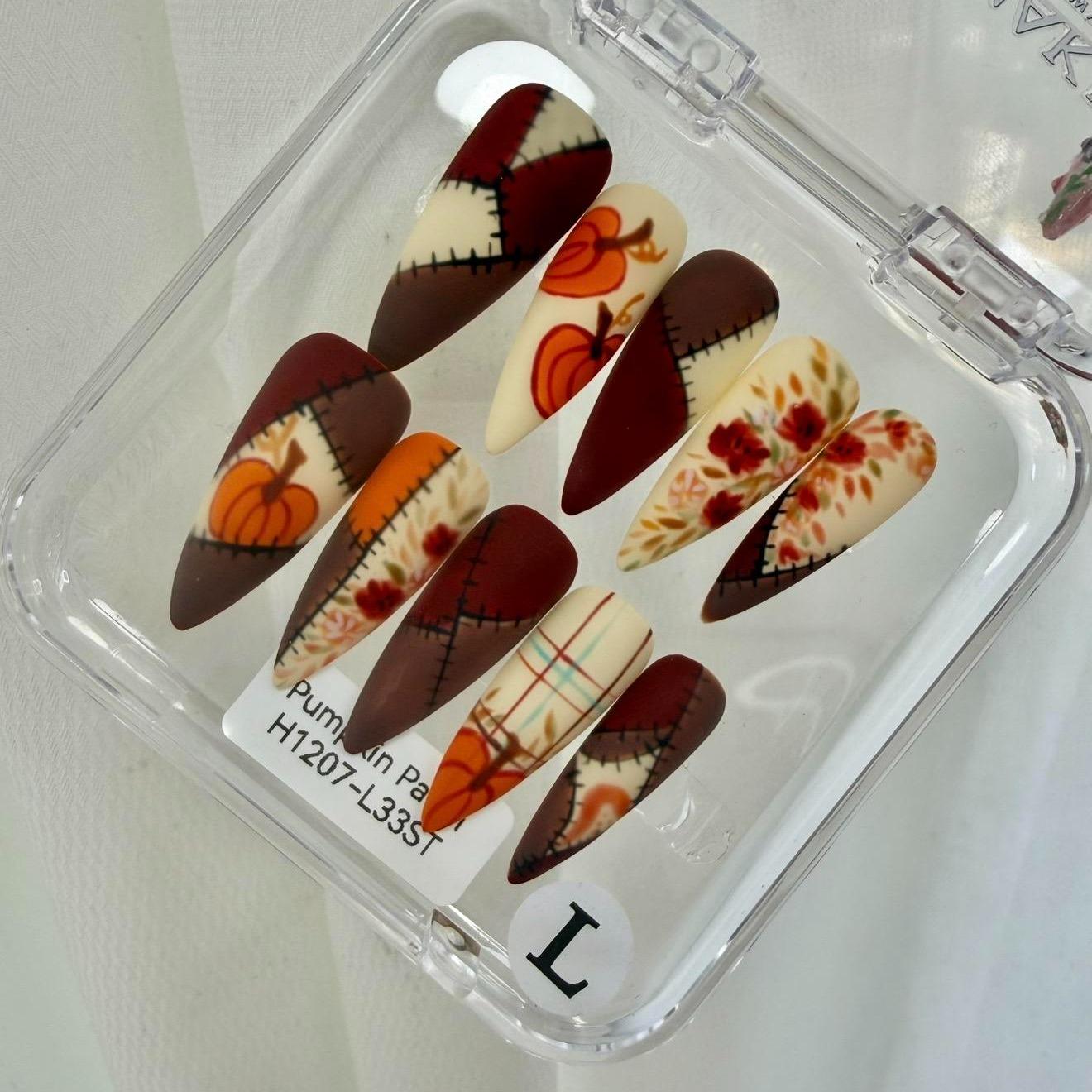 Promake Fall Muse Collection Luxury Handmade Women's Reusable 3D Acrylic Press On Nails - Cat Eye, Rhinestone, Unique Autumn Designs, Multiple Shapes & Lengths, Application Kit, Nail Art Supply