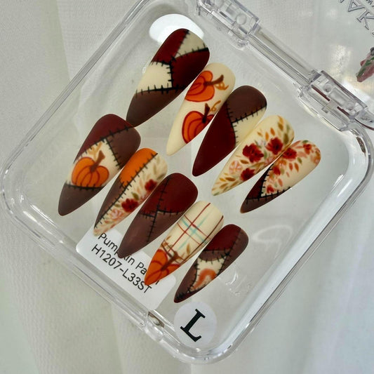 Promake Fall Muse Collection Luxury Handmade Women's Reusable 3D Acrylic Press On Nails - Cat Eye, Rhinestone, Unique Autumn Designs, Multiple Shapes & Lengths, Application Kit, Nail Art Supply