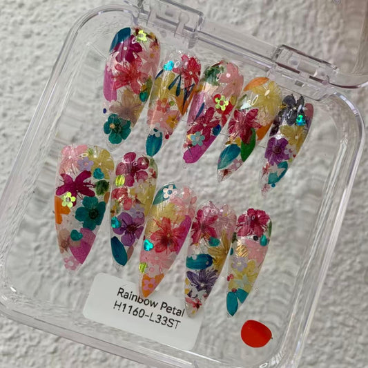 Promake H1160-L33ST Handmade Press On Nails, Elegant Glossy Unisex Accessory, Beach Ready, Nail Art Tools, Different Lengths, No Dry Time, No UV Lamp, Stay Secure Through Sunscreen, Fashion Unisex