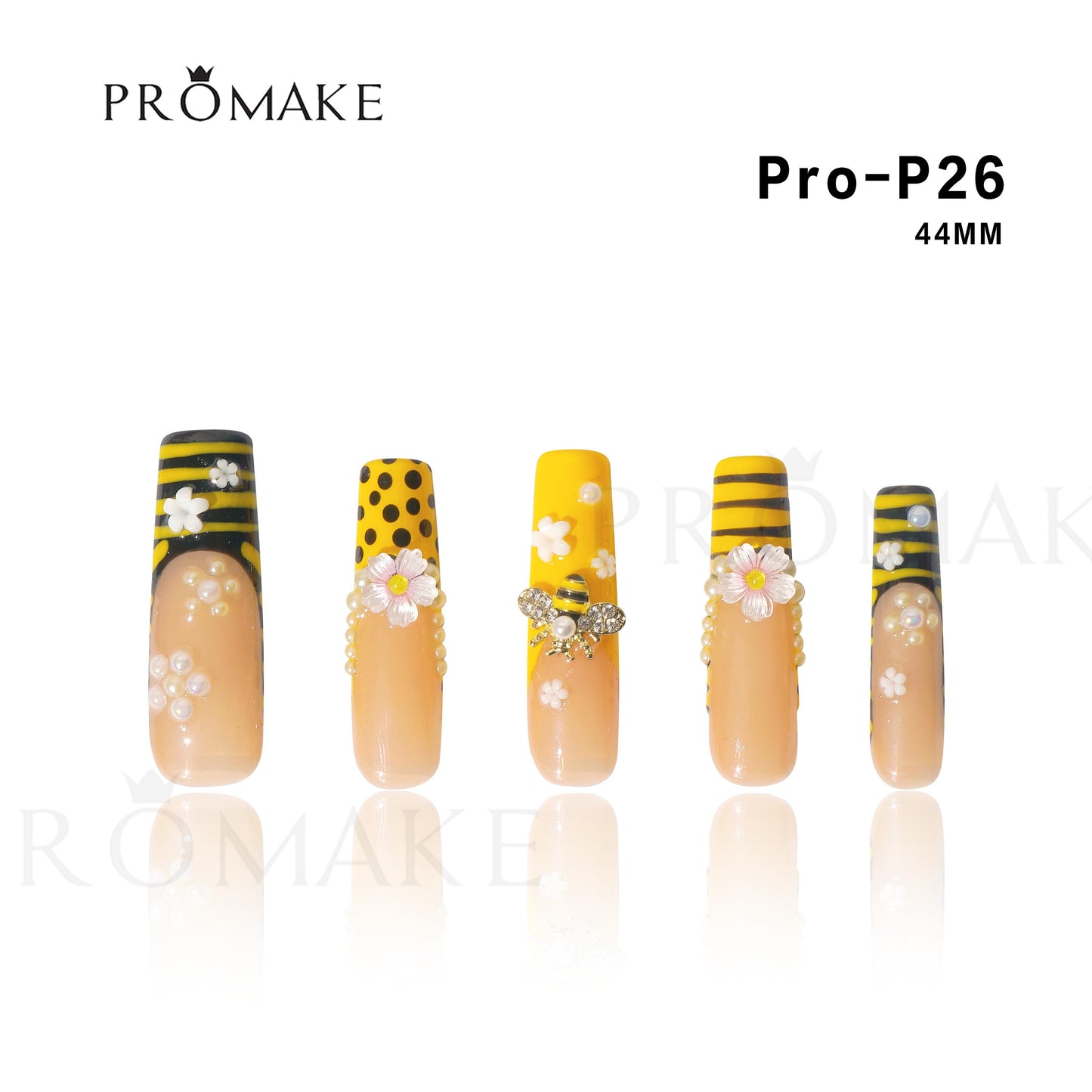 Promake Bubble bee  - Luxury Handmade Press on Nails- XS-XS size - Reusable Press on Nails Nail Stickers Instant - Cute Bee & Flower - Unique Design Nails Salon-Quality Nails -