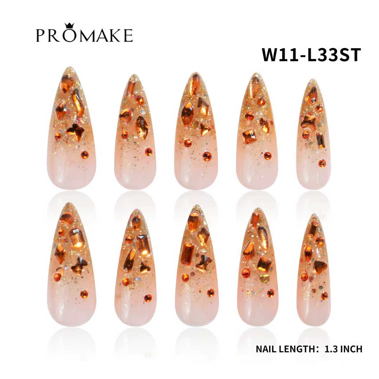 Promake Wonders Handmade Press-On Nails - Open InLive Crystal Design, Single Item, Luxury Unique Style, Salon Quality, Long Length, S-L Sizes, 4 Sets of Nail Tools, Handmade Press Ons