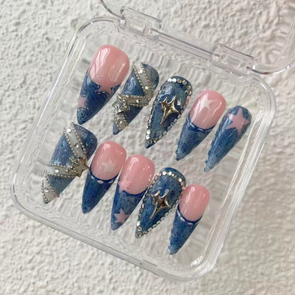 Promake H1128-L33ST Handmade Press On Nails, Elegant Glossy Unisex Accessory, Beach Ready, Nail Art Tools, Different Lengths, No Dry Time, No UV Lamp, Stay Secure Through Sunscreen, Fashion Unisex