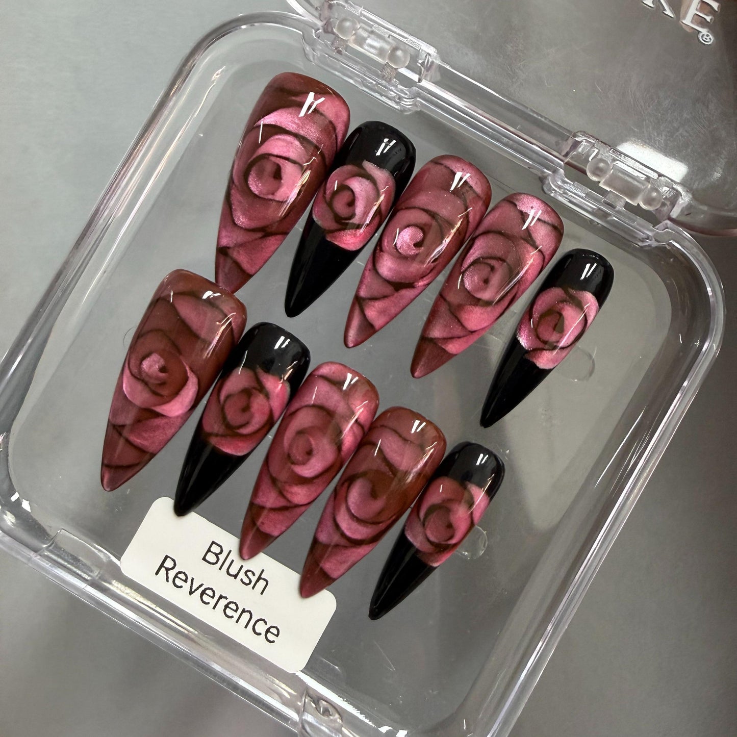 Promake Rose Cat Eye Luxury Handmade 33MM Acrylic Press On Nails Multi Pack - Party Wear, Dressy, Feminine, Midnight Black, Custom Art Designs, Care Tools, Long-Lasting S-XL Premium Ready-to-Gift Set (Custom Order Confirmation Required), Acrylic Nails, Go