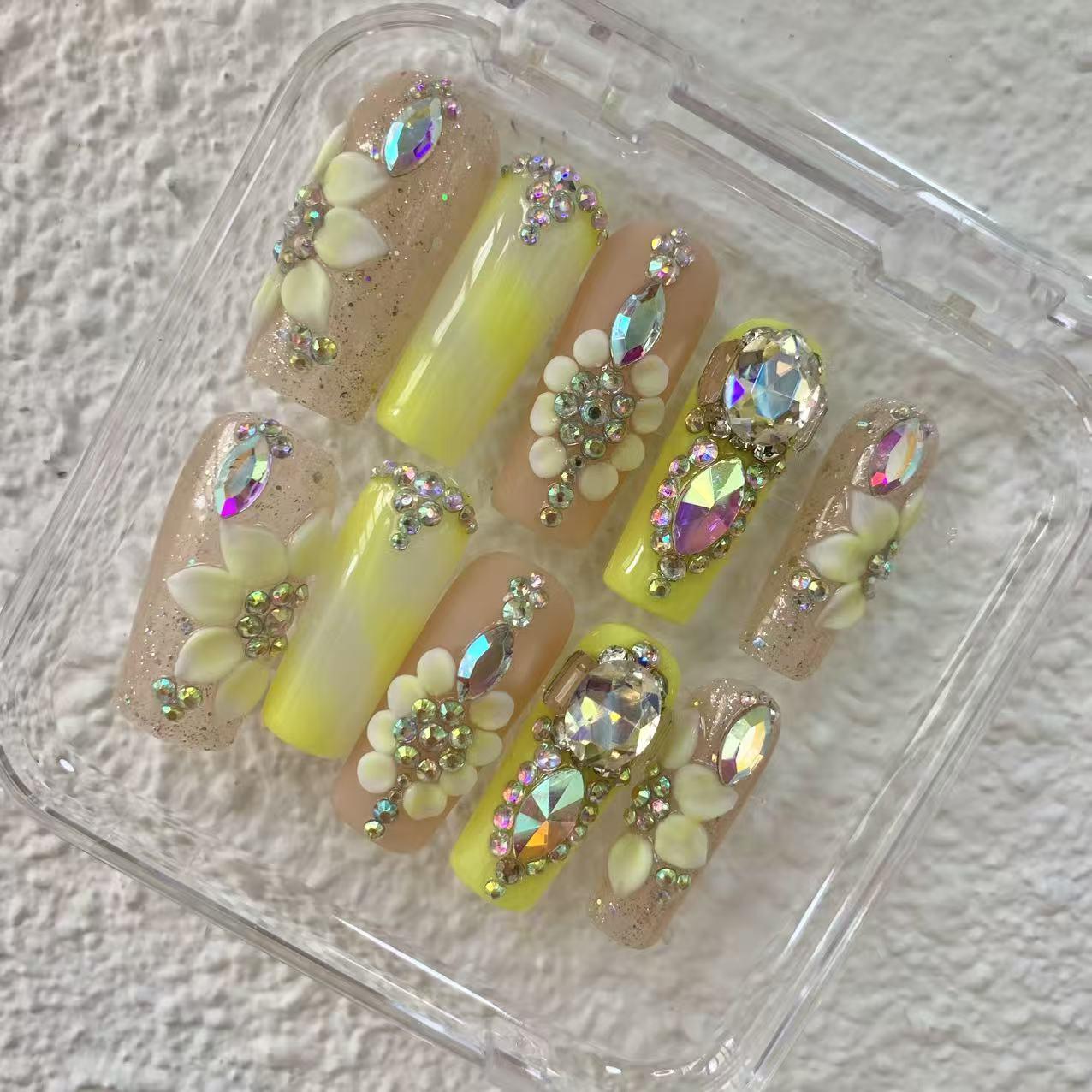 Promake | Best-Selling Luxury Handmade Press On Nails for Women, Reusable Acrylic Fake Nails with 3D Nail Art, Rhinestones and Unique Designer Styles, Multiple Shapes and Lengths, Upgraded Nail Application Kit