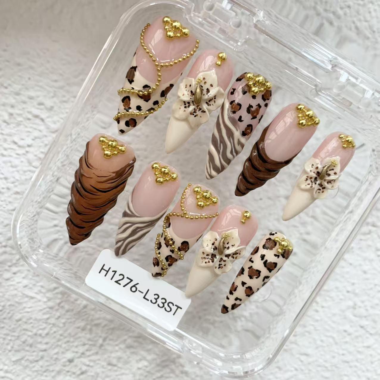 Promake | Two Trending  Luxury Handmade Acrylic Press On Nails for Women - Reusable, 3D Nail Art, Rhinestones, Unique Designer Styles, Multiple Shapes & Lengths, Upgraded Application Kit, Multi-Size