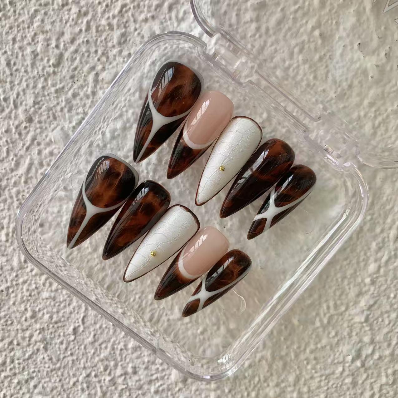 Promake Fall Muse Collection Luxury Handmade Women's Reusable 3D Acrylic Press On Nails - Cat Eye, Rhinestone, Unique Autumn Designs, Multiple Shapes & Lengths, Application Kit, Nail Art Supply