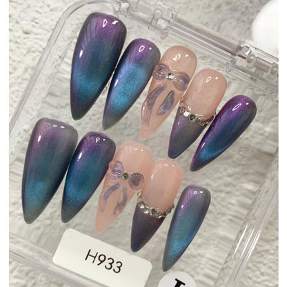 Promake H933-L33ST Handmade Press On Nails, Elegant Glossy Unisex Accessory, Beach Ready, Nail Art Tools, Different Lengths, No Dry Time, No UV Lamp, Stay Secure Through Sunscreen, Fashion Unisex