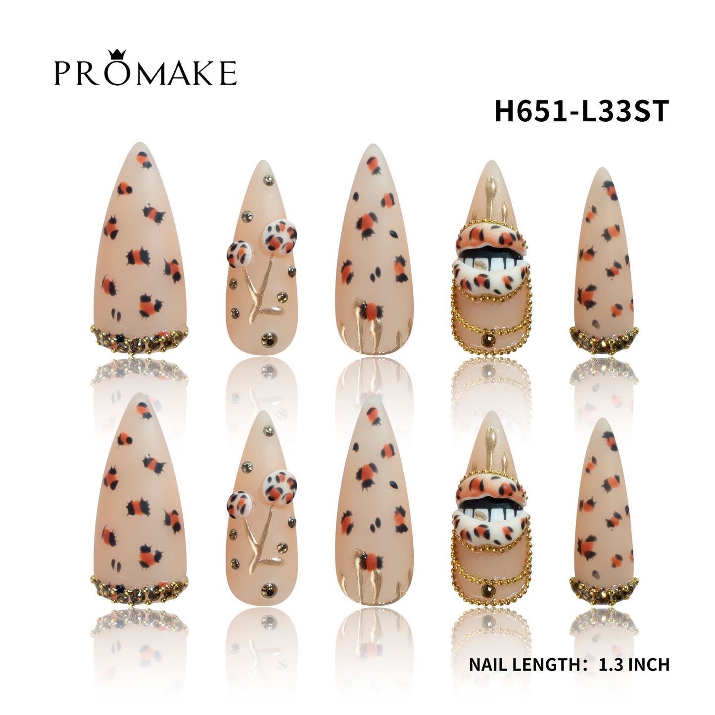 Promake | One Trending Luxury Handmade Press On Nails for Women, Reusable 3D Acrylic Fake Nails, Rhinestone & Unique Nail Art Designs, Multiple Shapes and Lengths, Ships from USA