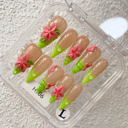 Promake H906-L33ST Handmade Press On Nails, Summer Beach Ready, Nail Inspo Name Accessory