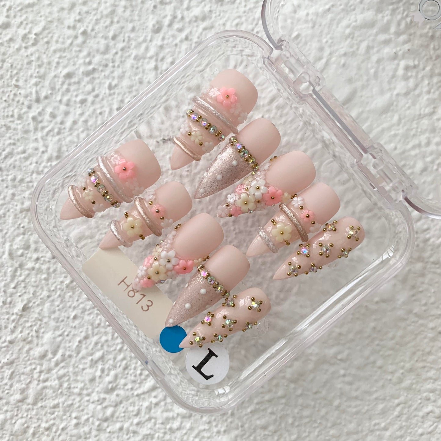 Promake | Two Trending  Luxury Handmade Acrylic Press On Nails for Women - Reusable, 3D Nail Art, Rhinestones, Unique Designer Styles, Multiple Shapes & Lengths, Upgraded Application Kit, Multi-Size