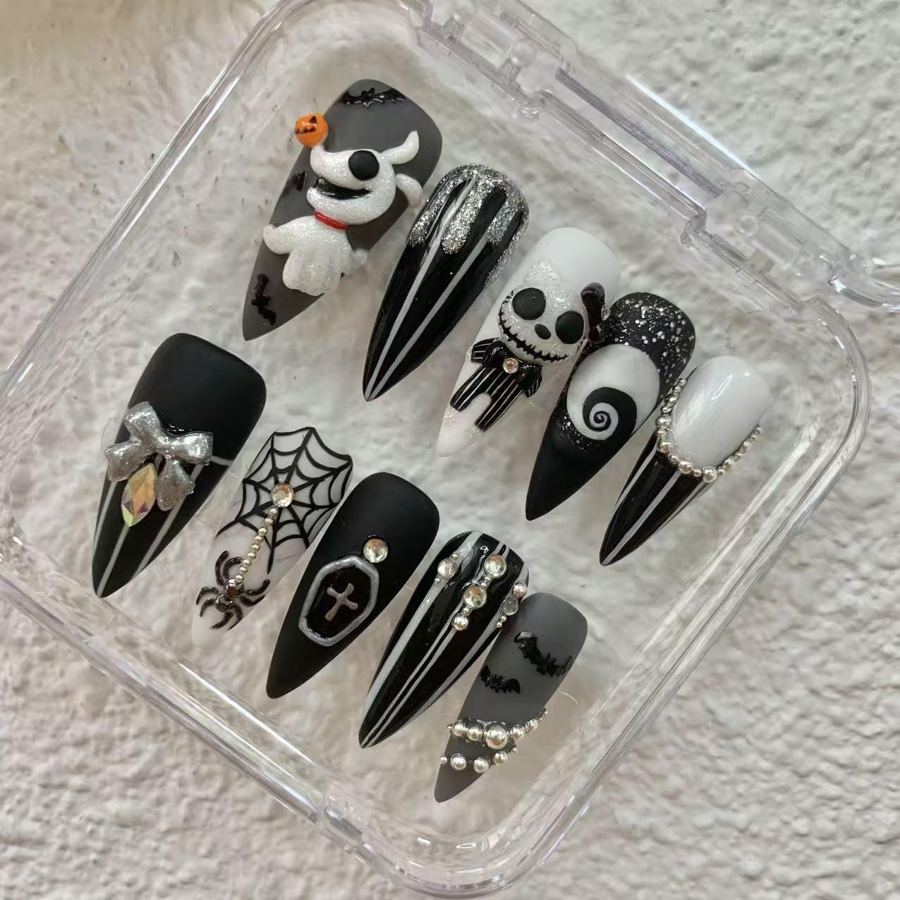 Promake | Best-Selling Luxury Handmade Press On Nails for Women, Reusable Acrylic Fake Nails with 3D Nail Art, Rhinestones and Unique Designer Styles, Multiple Shapes and Lengths, Upgraded Nail Application Kit