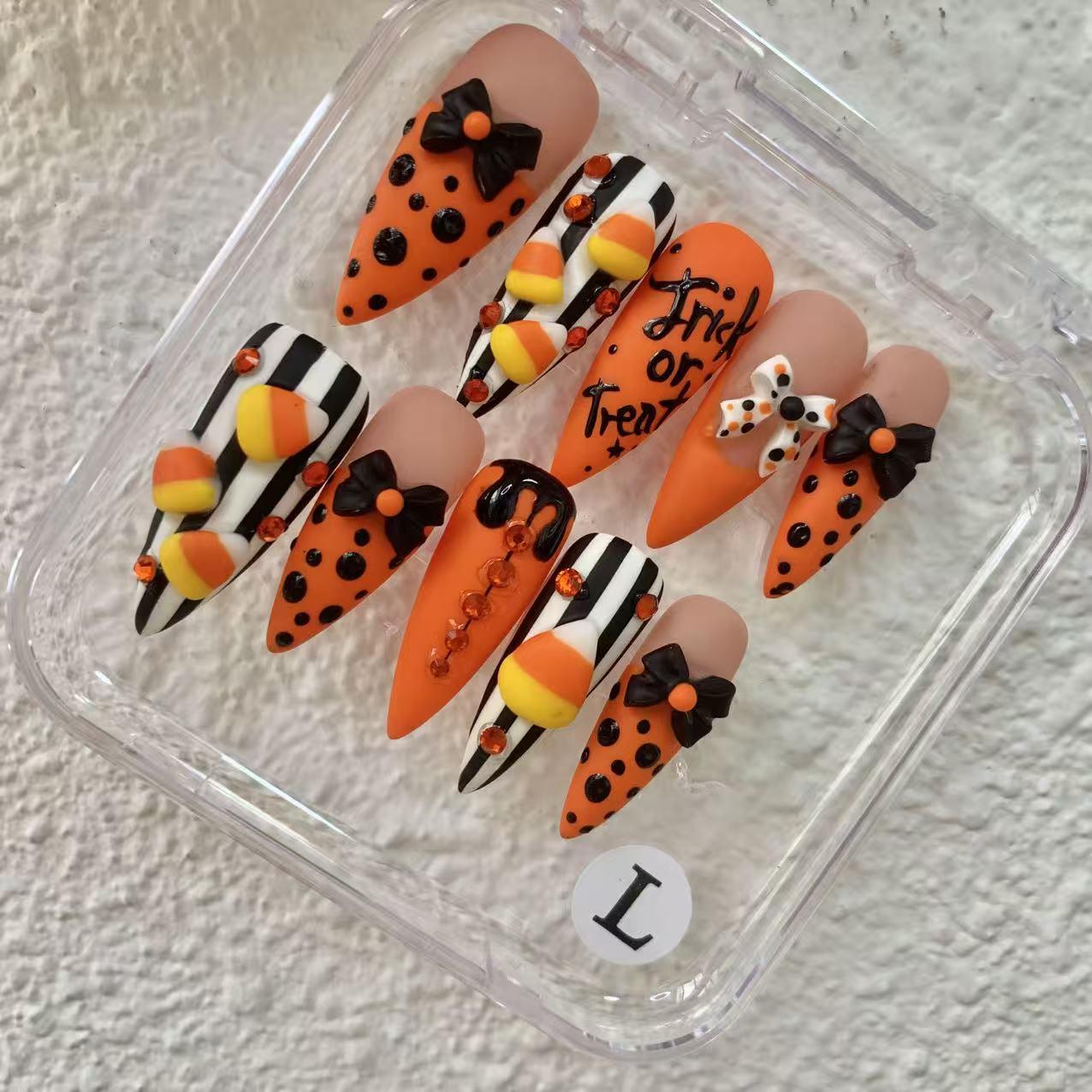 Promake Spooky Aesthetic Press On Nail Kit Set - Handmade Finish Decorative Nails, Reusable Secure Acrylic False Manicure with Tools, Various Sizes, Easy Wear Fashionable Gothic Styles for Women