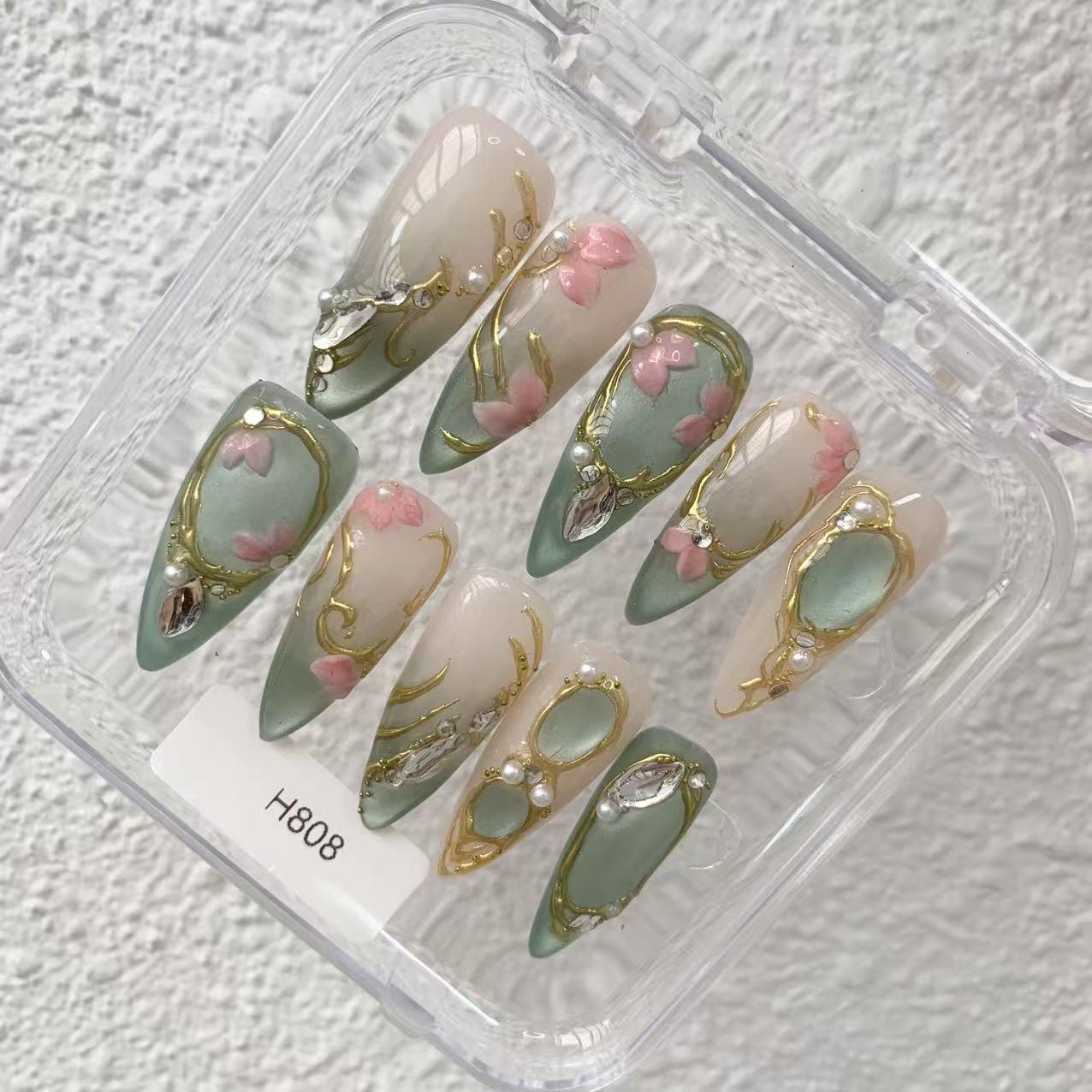 Promake | Best-Selling Luxury Handmade Press On Nails for Women, Reusable Acrylic Fake Nails with 3D Nail Art, Rhinestones and Unique Designer Styles, Multiple Shapes and Lengths, Upgraded Nail Application Kit