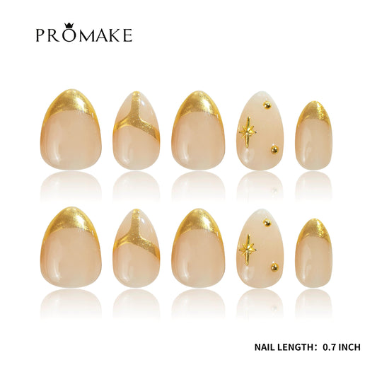 Promake Editor’s Pick [NV] Luxury Handmade Glitter Press on Nails - Unique Design, High Quality, Long Length, S-L Sizes - With 2 Sets of Nail Tools, Glitter Nails