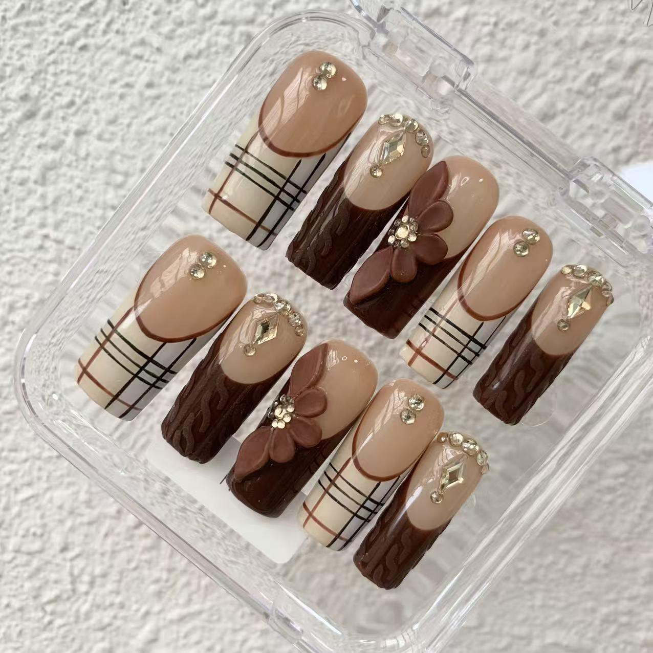 Promake | One Trending Luxury Handmade Press On Nails for Women, Reusable 3D Acrylic Fake Nails, Rhinestone & Unique Nail Art Designs, Multiple Shapes and Lengths, Ships from USA