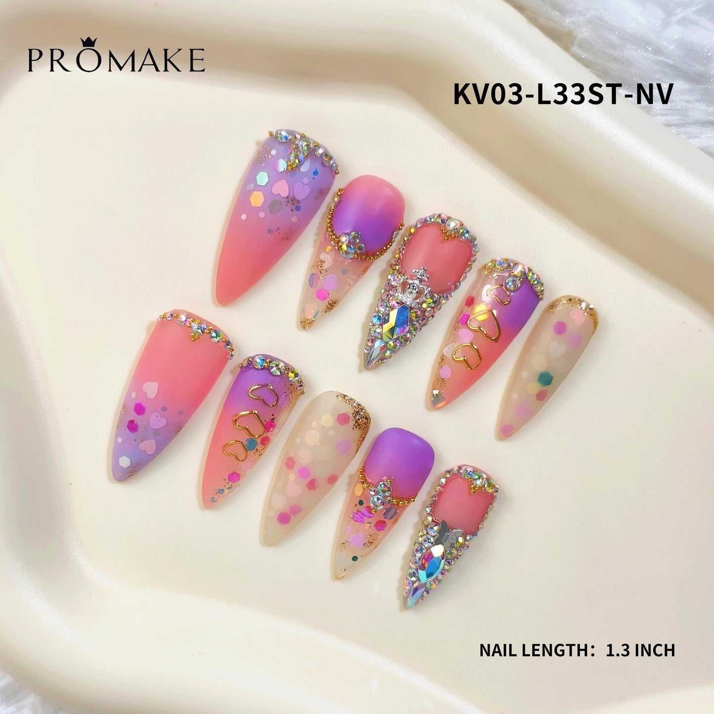 Promake x Kymieann Luxury Handmade Press on Nails-  Hand Nails and Toe Nails-  Nail Art Nail Care-With Nails Tools-  Salon Quality-  33MM Length-  Long Length-  S-L Size