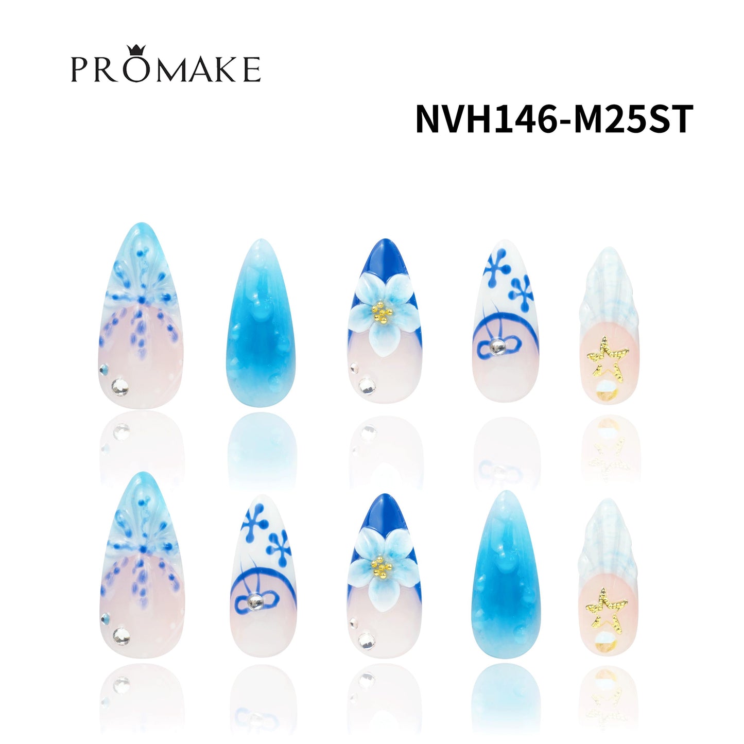 Promake [NV] 1inch /25MM- Luxury Handmade Press on Nails-Unique Design-High Quality Nails - With 4 Sets Nails Tools-Long Length-S-L Size