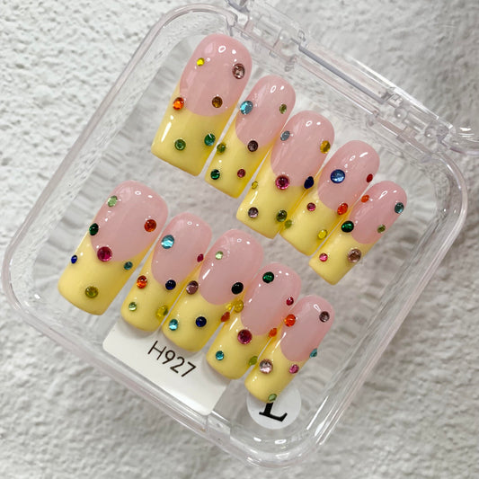 Promake H927-L33SQ Handmade Press On Nails, Summer Beach Ready, Nail Inspo Name Accessory