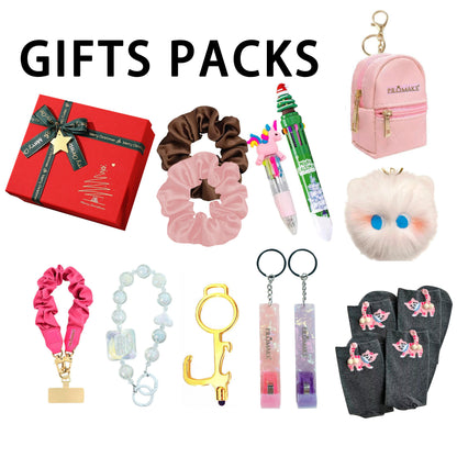 Promake Kawaii Accessory & Stationery Bundle Party Gifts Set - Includes Acrylic Nails, Mini Backpack, Keychains, Scrunchies, Pens, Holiday Surprises - Ideal for Students