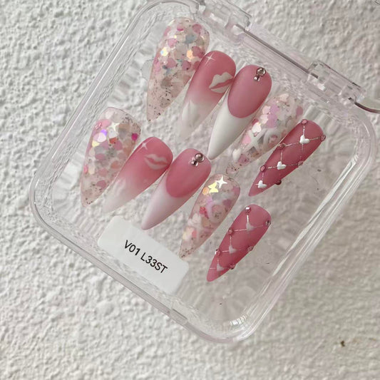 Promake KV01-L33ST-NV Handmade Press On Nails, Elegant Glossy Unisex Accessory, Beach Ready, Nail Art Tools, Different Lengths, No Dry Time, No UV Lamp, Stay Secure Through Sunscreen, Fashion Unisex