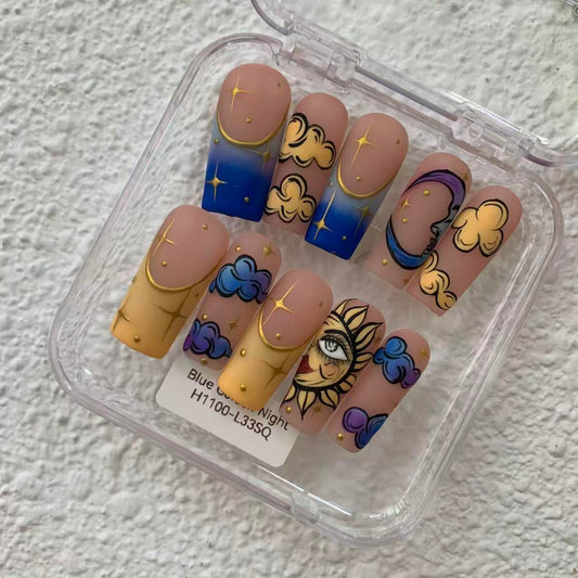 Promake H1237-L33SQ Handmade Press On Nails, Elegant Glossy Unisex Accessory, Beach Ready, Nail Art Tools, Different Lengths, No Dry Time, No UV Lamp, Stay Secure Through Sunscreen, Fashion Unisex