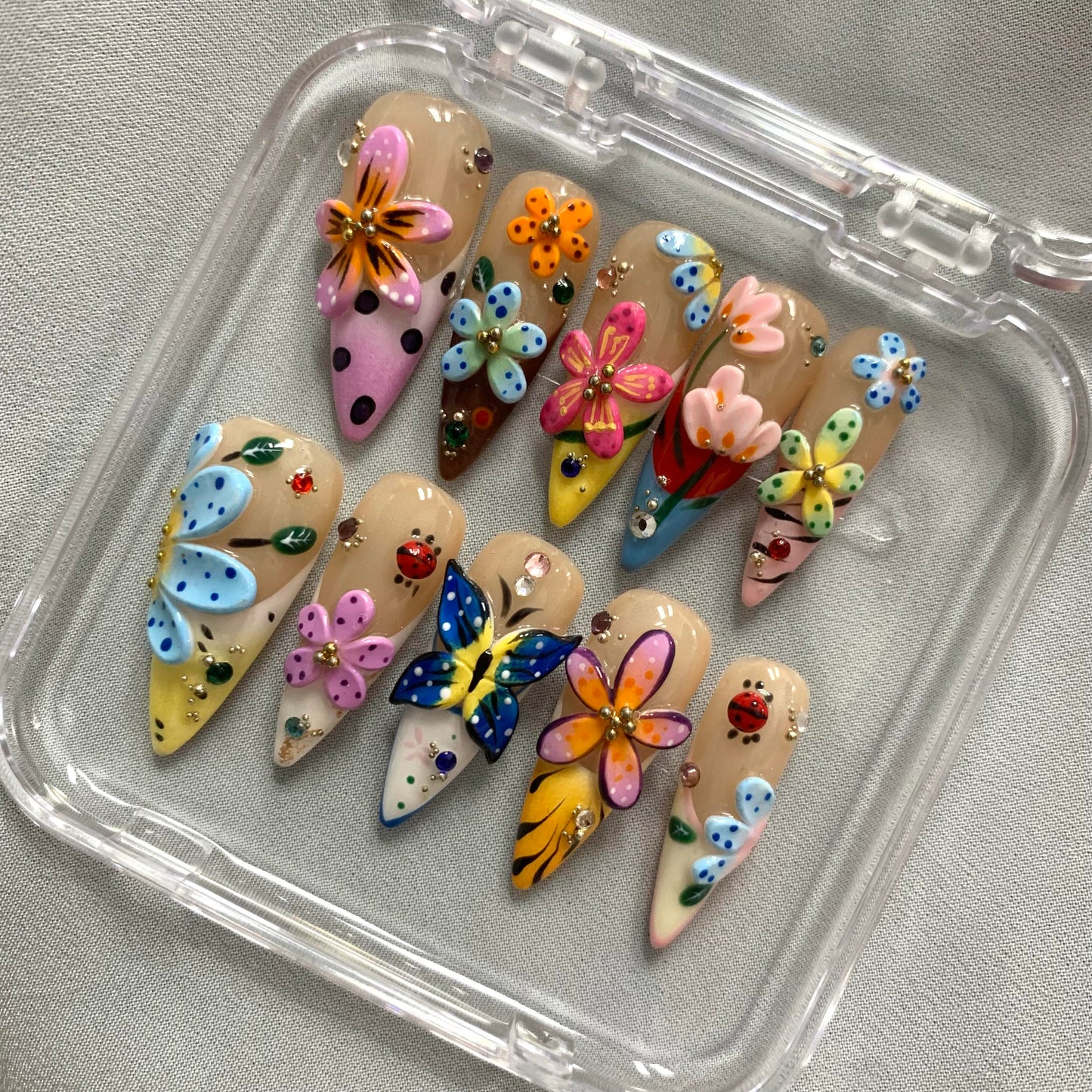 Promake 2026 New Summer Press-On Nails Collection| 100% Handmade Luxury Nails- Beach Ready Nails- Salon Nails at Home- Long Nail Set  with Art Designs & Care Tools - Ready to Gift - Size S-L