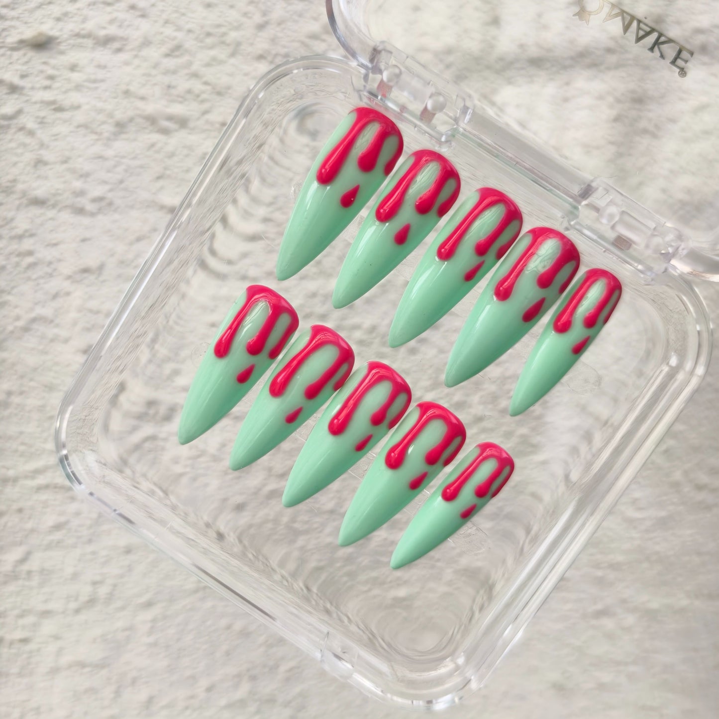 PROMAKE Custom Nails | Candy Venom H90054 | Luxury Handmade Press-On Nails,Mint Green & Hot Pink 3D Dripping Nail Art, Bold Y2K Aesthetic，Reusable Nail Kit With Tools, Sizes XS–XL